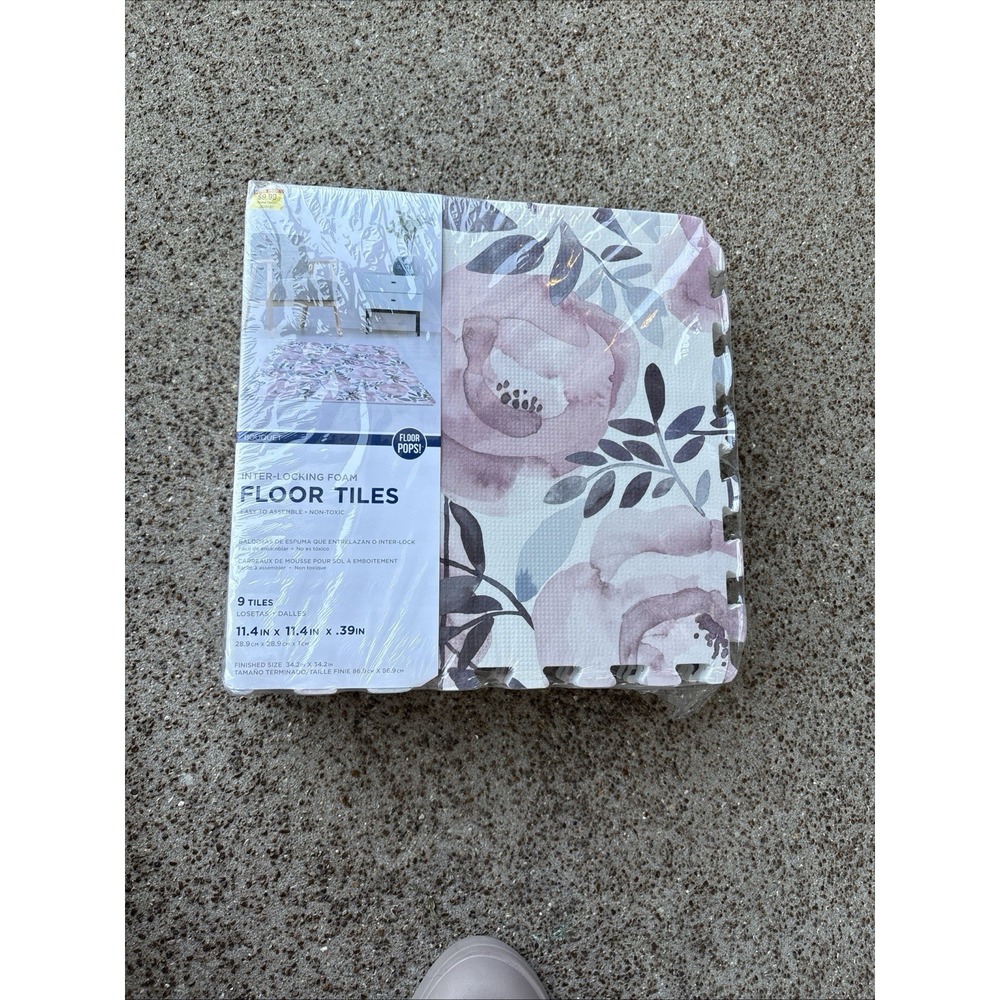FloorPops Interlocking Floor Tiles 9/pk Bouquet FPF3924 Pastel Pink Grey White